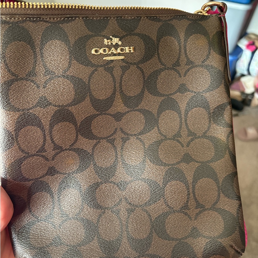 Coach Tan and Brown Signature Crossbody Bag